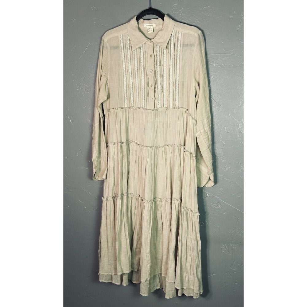 Sundance Enchanted Days pintuck tiered midi dress L 100% Cotton Cottage Core - Picture 2 of 14